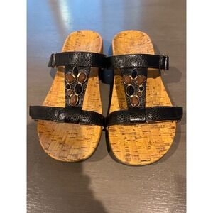 Vionic Women's Viviana Black Snakeskin Gem Embellished Orthotic Slide Sandals 8